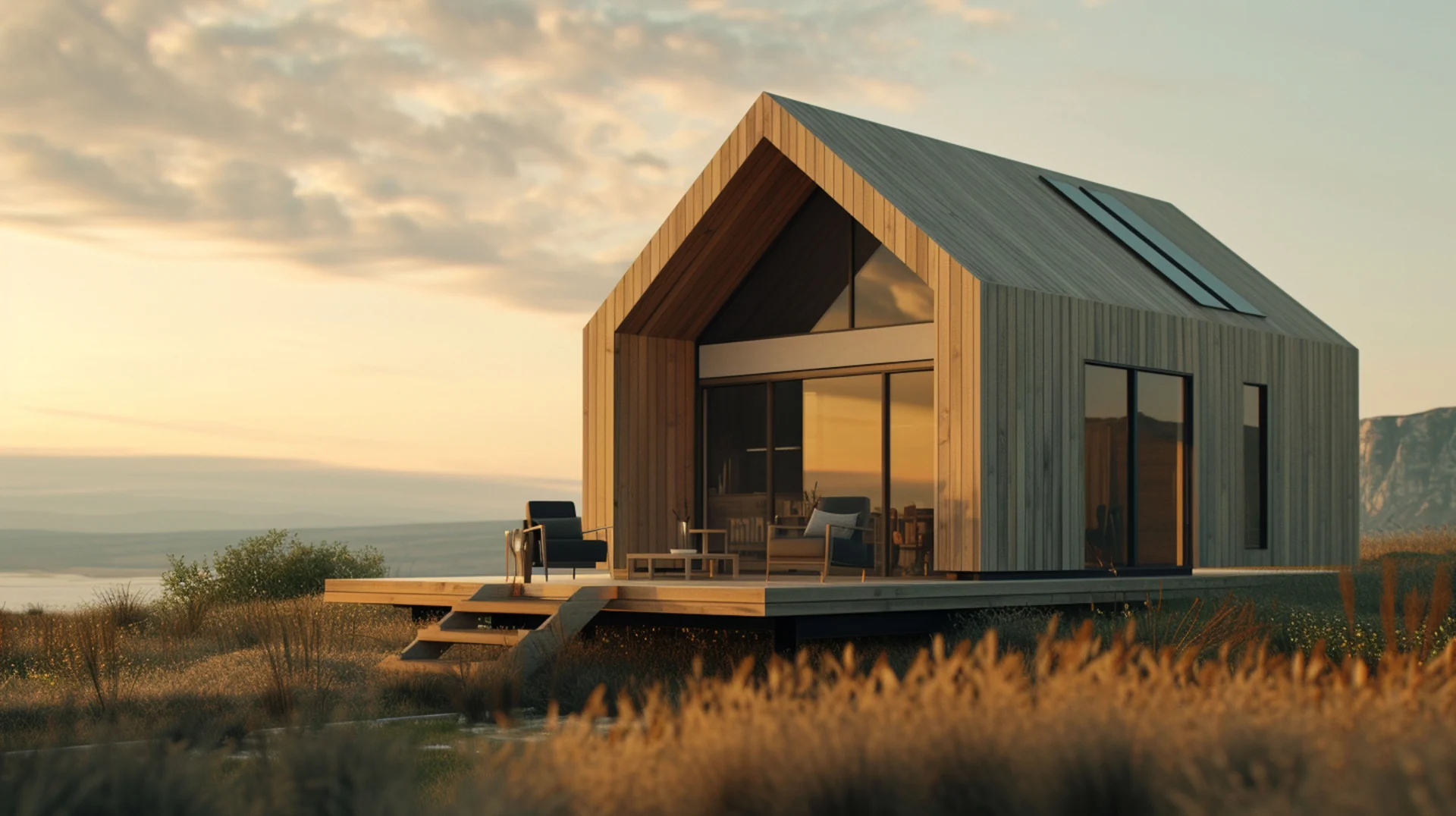 A minimal wooden cabin at golden hour â€” the calm, premium aesthetic Aluvik builds websites around.